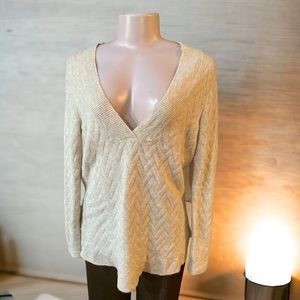 Chico’s super‎ soft Basket weave plunge V neck sweater